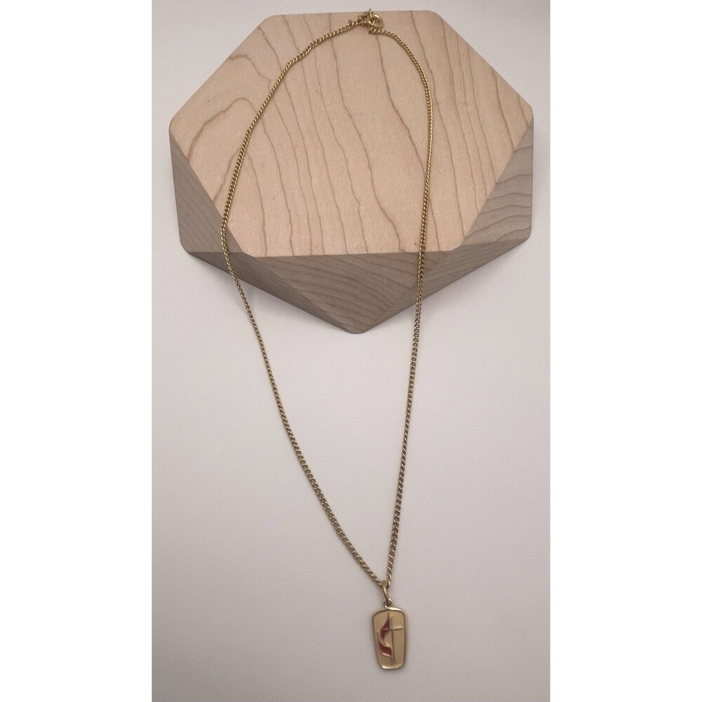 Gold Tone Red Enamel Fire Cross Charm Pendant Rope Chain Necklace